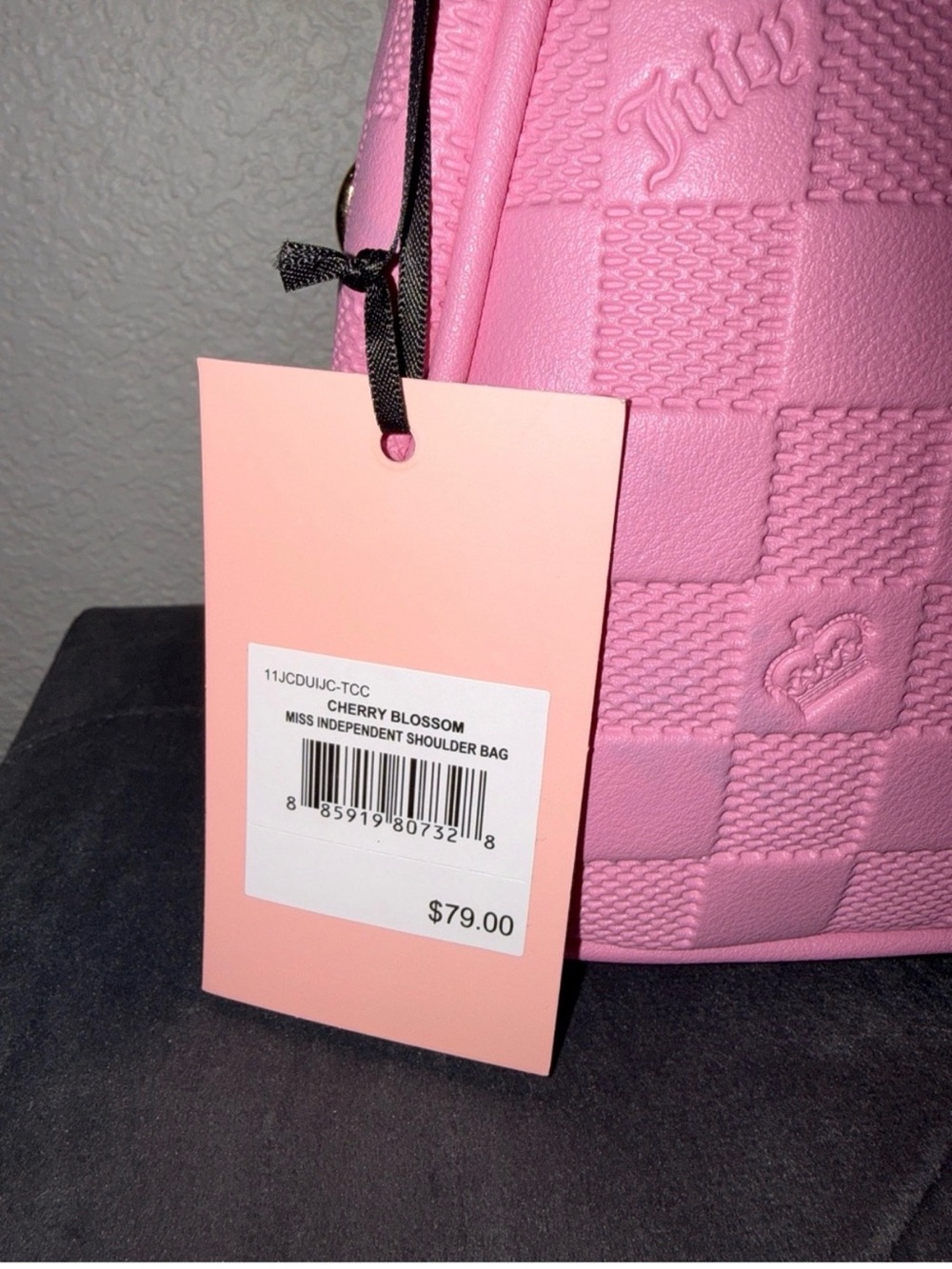 Juicy Couture Pink Quilted Checker Shoulder Bag with Key Charm - Picture 4 of 7